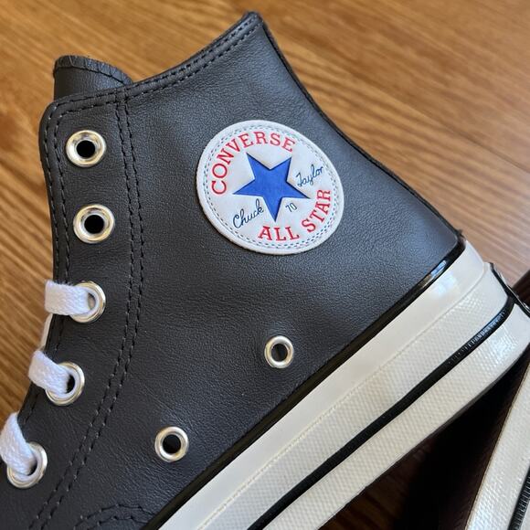 NEW Womens Size 7 Converse Chuck Taylor All Star Leather High Top Dark Grey Shoe - Picture 4 of 10